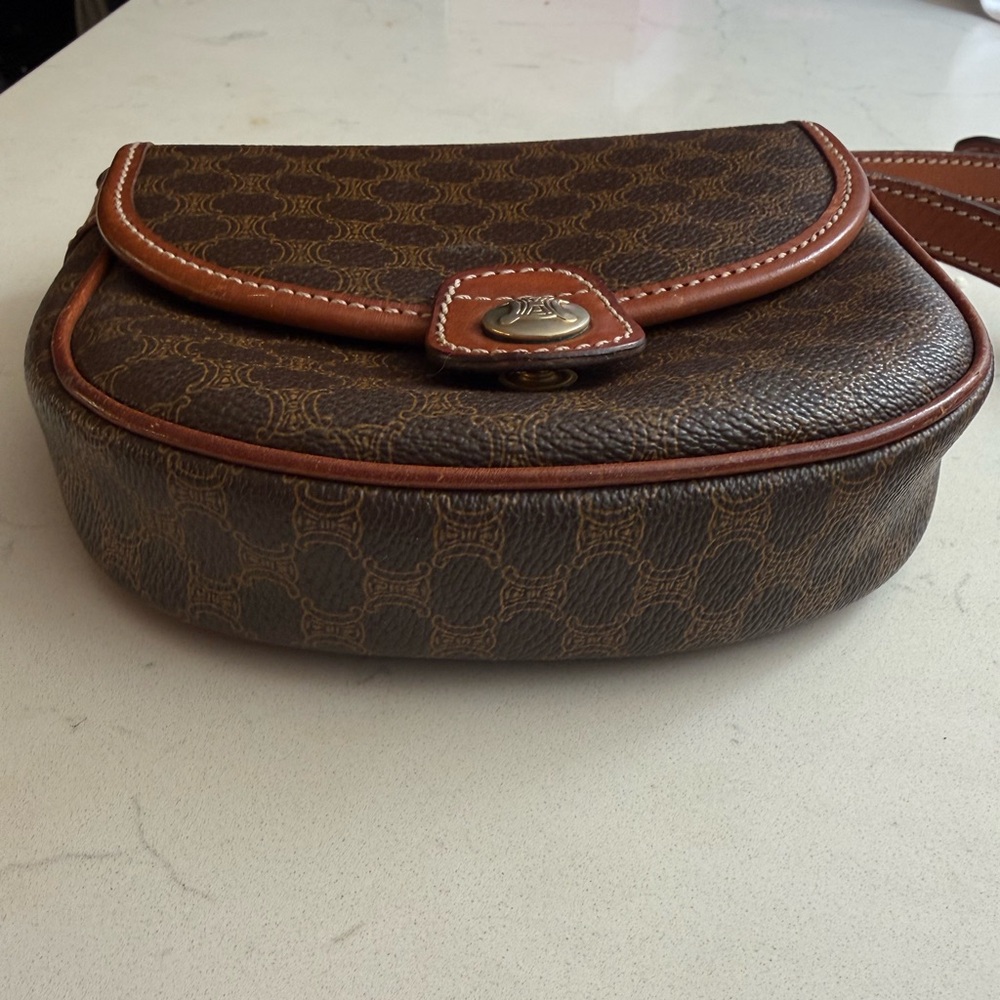 Vintage CELINE Macadam Crossbody Saddle Bag Brown PVC Leather Trim Paris - Picture 14 of 16
